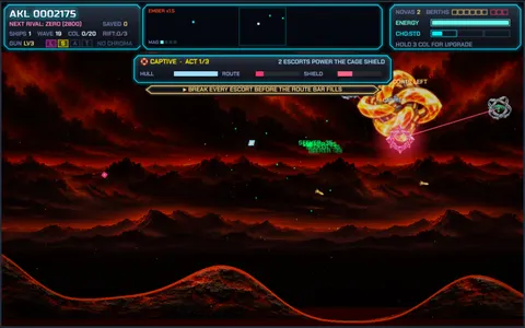 Chasing a burning alien carrier over a lava world
