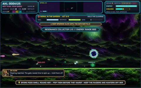 Defending a rift gate in a glowing spore forest